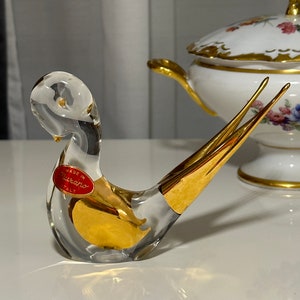 Murano swan, Vintage Glass swan Murano glass Figurine 1970s, Glass Swan 24K gold Murano, murano unique collectible, vintage Murano