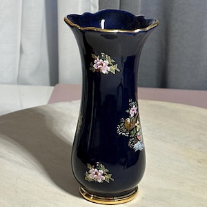 Vintage blue vase, vintage seramik , porcelain vase, floral vase, elegant antique vase, dark blue vase, decorative vase, cobalt blue