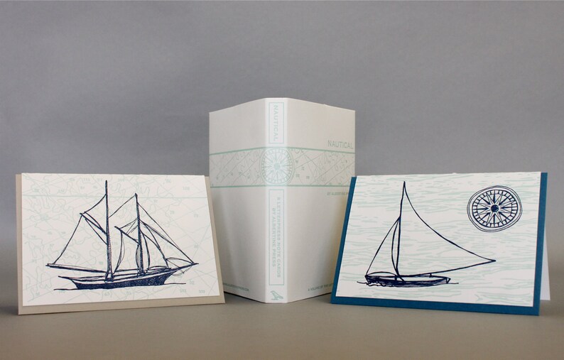 Letterpress Library Nautical Eight letterpress note cards Etsy