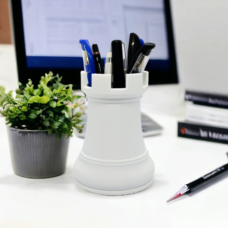 Chess Rook Pencil Holder 3D Printable Desk Organizer STL File for 3D Printing Chess Model Digital Download Digital Products zdjęcie 1