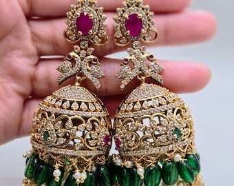 Grand Gold Jhumka Earrings - Traditional South Indian Temple Jewelry