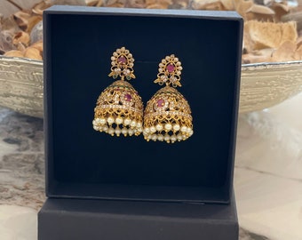 Gold Diamond Jhumki Earrings: Exquisite Small CZ Jhumka Jewelry