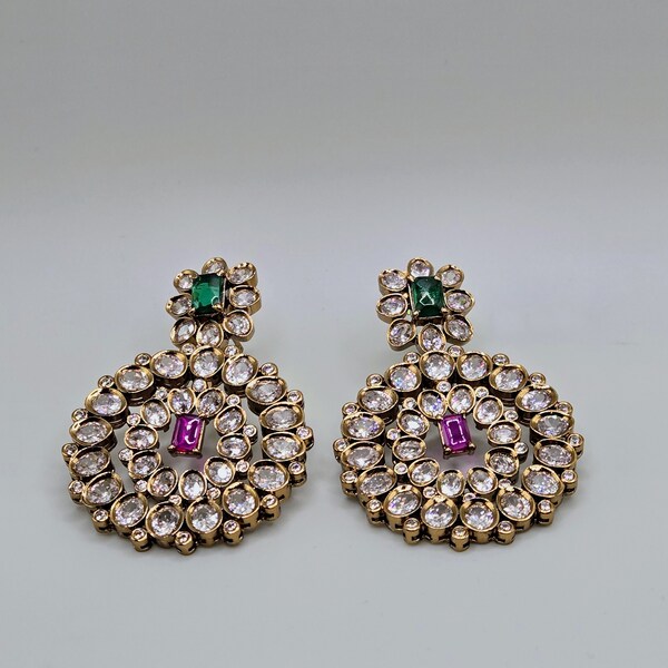 Gold Polki earrings/Ruby and Emerald earrings/Indian Jewelry/Kundan earrings