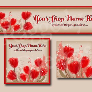 Premade Etsy couverture Photo - grande bannière Etsy - Boutique Etsy bannière - Boutique Icon - belles tulipes rouge - fleurs - la Saint-Valentin