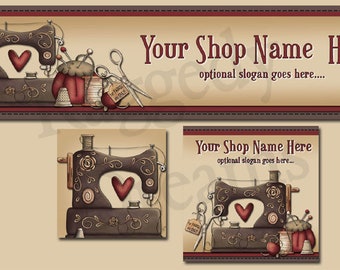 Premade Etsy Cover Photo - Large Etsy Banner - Etsy Shop Banner - Shop Profile - Primitive Sewing Machine - Arts and Crafts