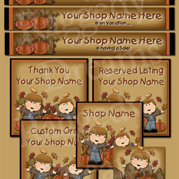 Premade Etsy banner Shop set-Etsy Shop banner-Shop icon-Shop profielfoto-Fun Fall Kids-pompoenen-pompoen patch