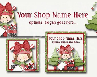 Premade Etsy Cover Photo - Large Etsy Banner - Etsy Shop Banner - SHOP ICON - Shop Profile - Cute Elf - Gifts - Christmas Tree