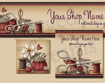 Premade Etsy Cover Photo - Large Etsy Banner - Etsy Shop Banner - Shop Profile - Primitive Sewing Notions - Arts and Crafts