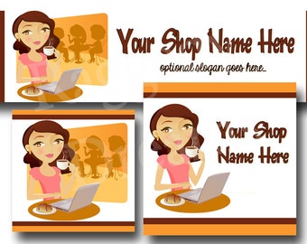 Premade Etsy Cover Photo  - Large Etsy Banner - Etsy Shop Banner - SHOP ICON - Shop Profile - Coffee Shop Computer Lady Boutique