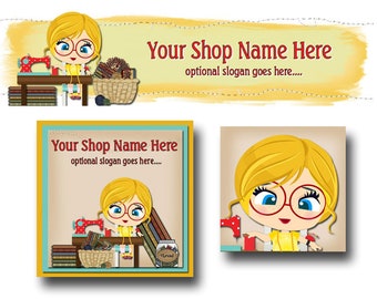Premade Etsy Cover Photo - Large Etsy Banner - Etsy Shop Banner - Shop Profile - Blonde Sewing Girl - Arts and Crafts