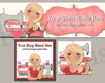 Premade Etsy Shop Banner Set – Sewing Theme, Shop Icon