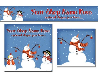 New! Premade Etsy Cover Photo - Large Etsy Mini Banner - Etsy Shop Banner - Shop Profile - Happy Snowmen - Winter Design - Christmas