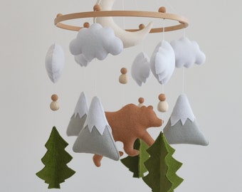 Woodland Baby Mobile, Felt Forest Animals, Mountain Nursery Decor