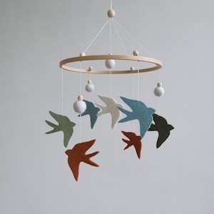 Bird Baby Mobile – Handmade Crib Mobile with Swallows, Floral Nursery Decor, Gender Neutral Baby Shower Gift