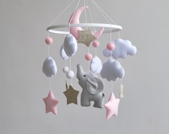 Elephant Baby Mobile, Girl Crib Mobile, Baby Crib Mobile, New Baby