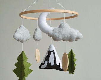 Handmade Mountain Baby Mobile, Woodland Nursery Decor