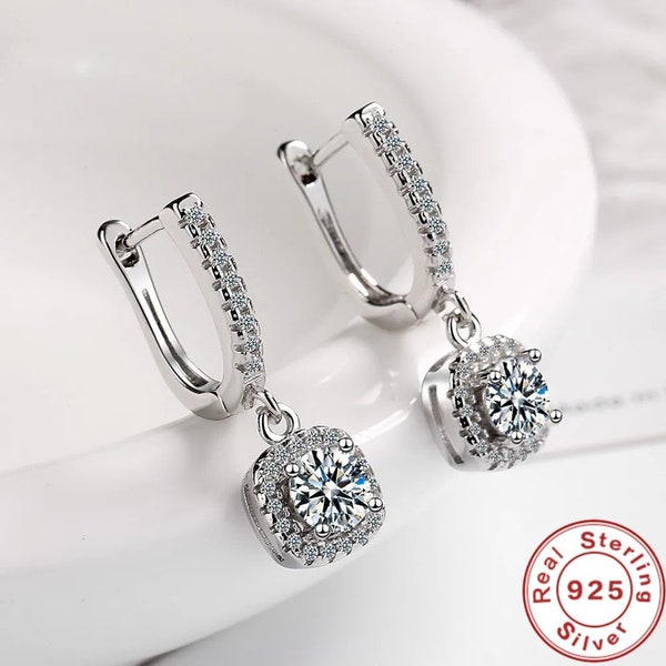 Radiant Elegance 2CT Moissanite Huggie Hoop Earrings, Lab-Created Brilliance in Sterling Silver, Exquisite Dainty Dangles for Woman