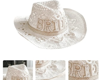 Weißer eleganter Cowgirl-Hut – perfekte Hochzeits-Foto-Requisite! Ausgehöhltes Design, Cowboy-Mütze im Western-Stil für Damen und Mädchen, Junggesellinnenhut für sie