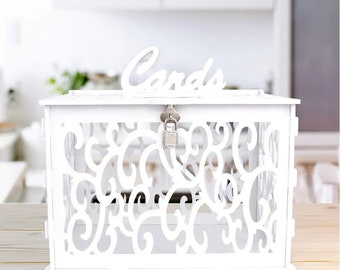 White PVC Wedding Card Box with Lock: Elegant Money Holder for Birthdays, Baby Showers, and More - Decorate with Our Warm