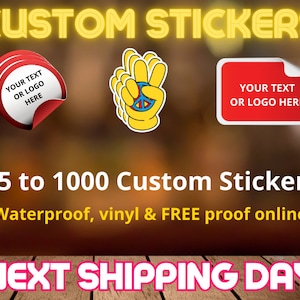 Adesivos personalizados, adesivos de vinil personalizados cortados, adesivos de vinil à prova d'água, corte em qualquer formato DESIGN GRATUITO, adesivos redondos, adesivos quadrados