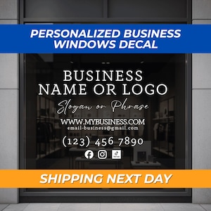 Personalized Business Window Decal - Your Company Name - Storefront Sticker - QR Code Office Door Lettering Sign