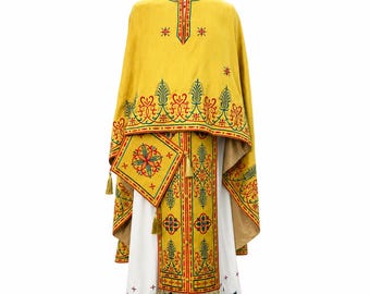 Embroidered Greek Orthodox Priest Vestments – silk liturgical cassock. Orthodox stole and cuffs, epigonation
