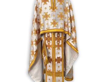 White gold vestments for priest greek style. Greek orthodox vestments. Byzantine vestments. Greek orthodox gift for priest.