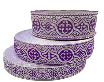 2,5cm, 4cm, 5cm liturgical trim for vestments. Church jacquard ribbon, liturgical lace, vestment trim |PAVLOVSKY|, purple galloon 1 inch