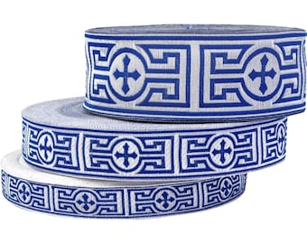 Blue Silver Liturgical Trim, Greek Vestment Ribbon, Metallic Braid,  Vestment trim, many colors, 50 meter roll