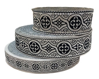 2,5cm, 4cm, 5cm liturgical trim for vestments. Church jacquard ribbon, liturgical lace, |PAVLOVSKY|, catholic braid, black silver galloon