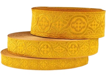 Gold liturgical trim for vestments. Church jacquard ribbon, liturgical lace, vestment trim, |PAVLOVSKY|, church trim green gold, by the yard