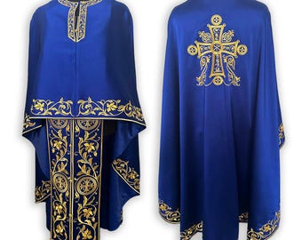 Blue Gold Embroidered Greek Orthodox Priest Vestments – Byzantine Clergy Robes