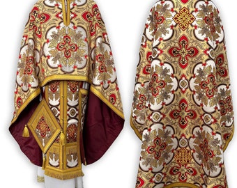 Greek Orthodox Priest Vestments: Byzantine Clergy Robe, Metallic Brocade Liturgical Cloth