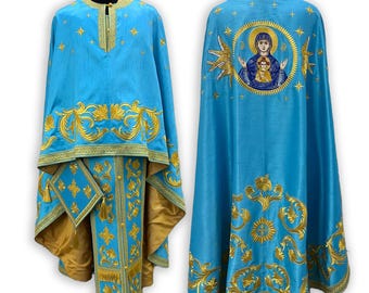 Blue Gold Embroidered Greek Orthodox Priest Vestments – liturgical cassock