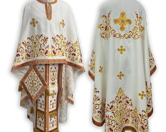 Embroidered Greek Orthodox Priest Vestments – liturgical cassock. Orthodox stole and cuffs, epigonation