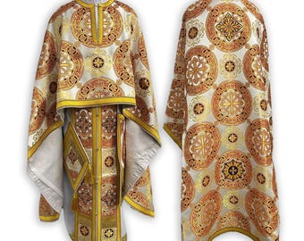 Gold Greek style vestment. Brocaded Priest Vestments. Orthodox vestments. Liturgical cloth. Greek priest robe. Byzantine vestments