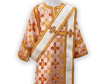 White Red  Protodeacon's vestments. Deacon's sticharion. Orthodox vestments. Orthodox Orarion. Double orarion. Protodeacon's orarion.