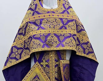 Orthodox Priest Vestments Set. Priest Purple Vestments. Liturgical Brocade cassock