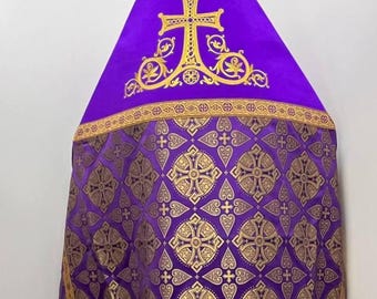 Embroidered Orthodox Priest Vestments Set. Priest Purple Vestments. Liturgical Brocade cassock. Custom Made Clergy Robes