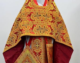 Orthodox Priest Vestments Set: Liturgical Brocade Cassock, Church Vestments