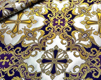 Tissu liturgique, orthodox vestments,|VOZNESENSKY|, catholic vestment, priest brocade 170 cm (67"), cherub fabric, purple and gold fabric