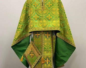 Greek Priest's vestments . Summer Greek style Set Vestment. Liturgical vestments. Green Orthodox vestment. Byzantine clergy robe