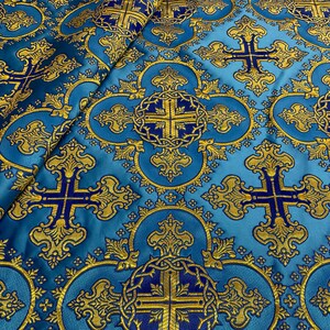 Wreath Brocade Fabric, Metallic Priest Vestment Fabric, 67" Wide, premium quality fabric, ecclesiastical fabric, liturgical fabric Blue