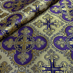 Wreath Brocade Fabric, Metallic Priest Vestment Fabric, 67" Wide, premium quality fabric, ecclesiastical fabric, liturgical fabric Purple - gold