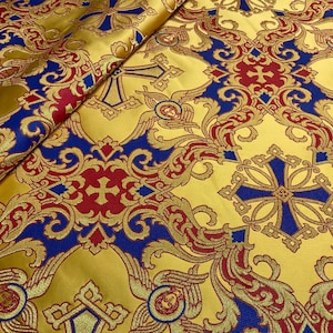 Tissu liturgique, orthodox vestments,|VOZNESENSKY|, catholic vestment, priest brocade 170 cm (67"), cherub fabric, purple and gold fabric Red - blue