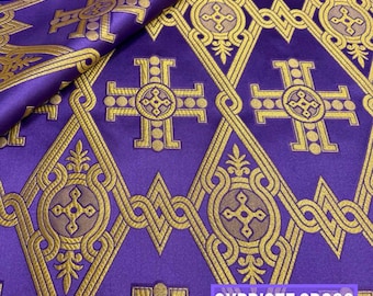 Purple Church fabric NIKA 155 cm, vestment brocade purple silver, christian cloth brocade, purple liturgical fabric, rose metallic fabric