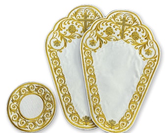 White gold cross napkins, religious table napkins, Altar Cloth, Embroidered Altar Napkins Set for Holy Table, orthodox napkins