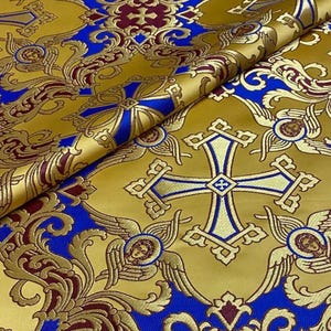 Tissu liturgique, orthodox vestments,|VOZNESENSKY|, catholic vestment, priest brocade 170 cm (67"), cherub fabric, purple and gold fabric Blue - burgundy