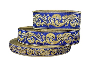 Blue Gallon,liturgical trim |CURL|, gold ribbon, vestment ribbon, purple and gold metallic trim, medieval jacquard trim, ukrainian braid
