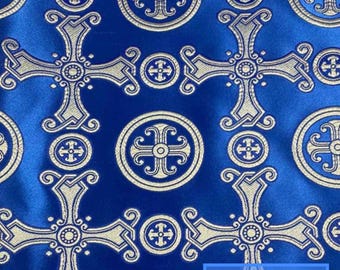 Blue fabric,metallic and nonmetallic brocade,|GREEK CIRCLE|, orthodox church, jacquard fabric for vestments 155 cm (61"),orthodox christian